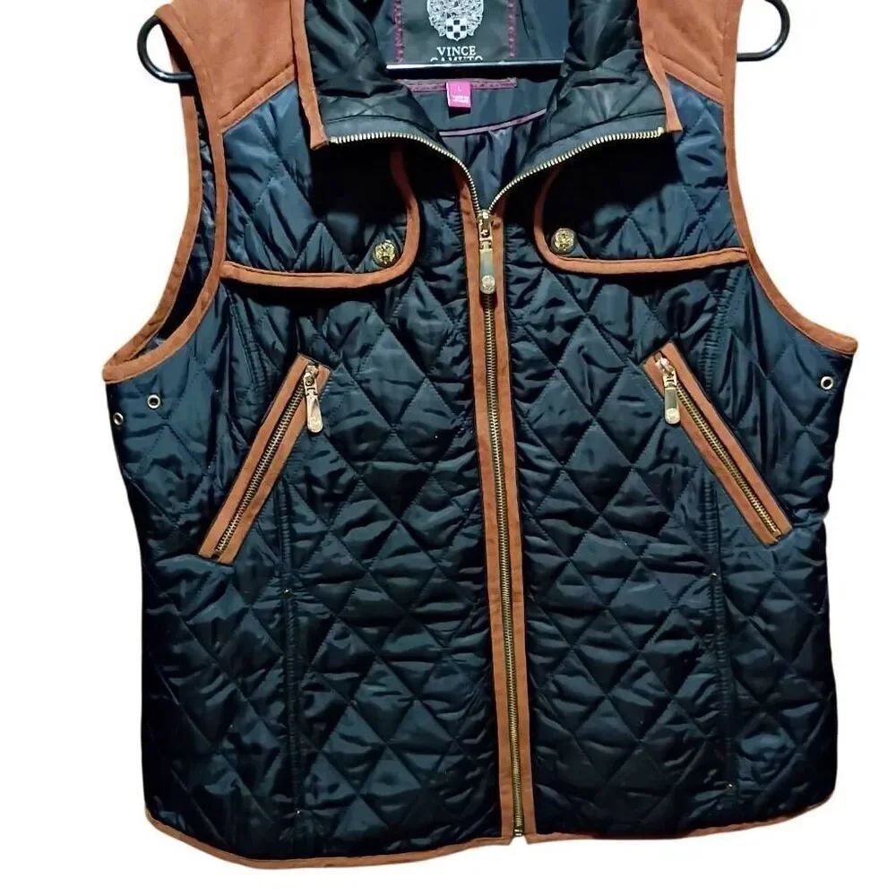 Vince Camuto Black Suede Quilted Riding Vest Women's Large - Picture 3 of 12